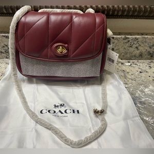 NWT COACH Quilted Pillow Leather Madison Shoulder Bag Wine Brass C8560
